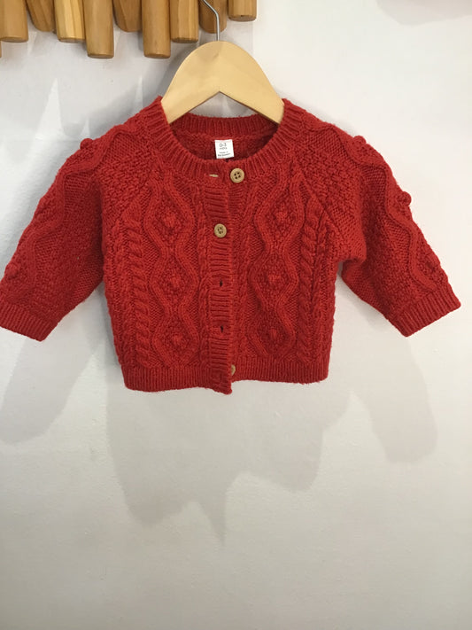 Sweater cable knit red 0-3m