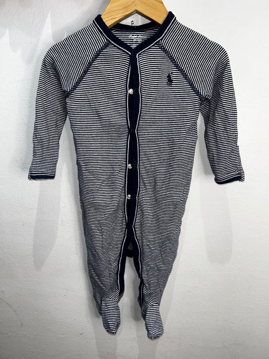 Blue striped button sleeper 6m