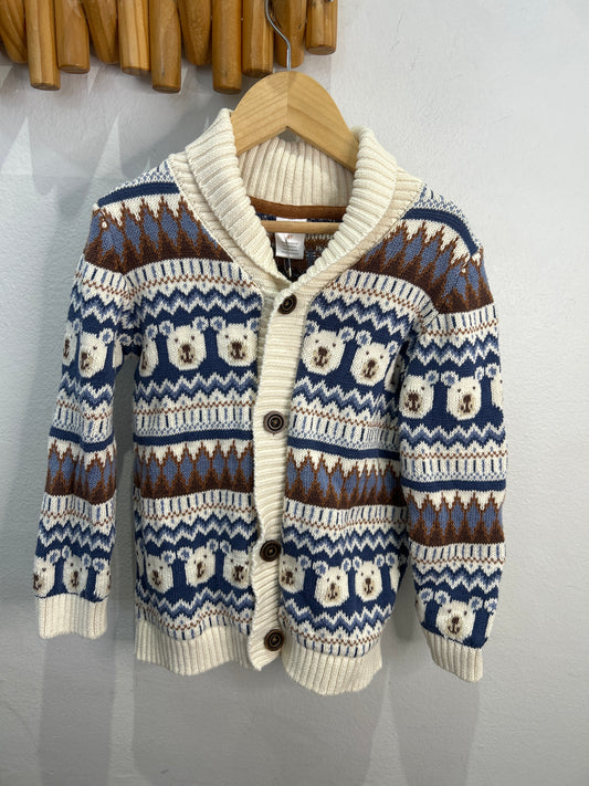 Blue bear print collar sweater 5y