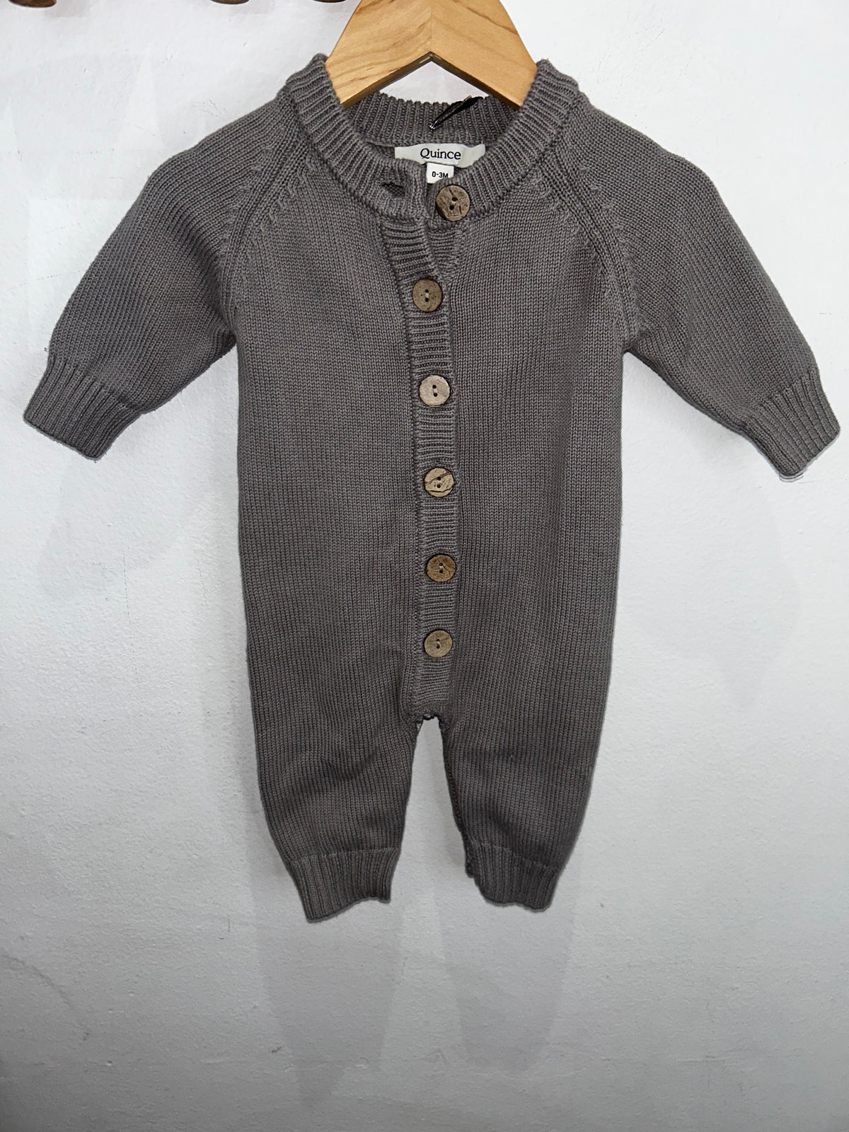 Grey knit romper with buttons 0-3m