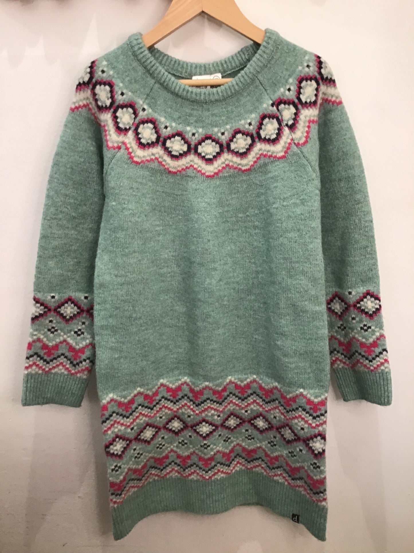 Teal print sweater dress 10y NEW