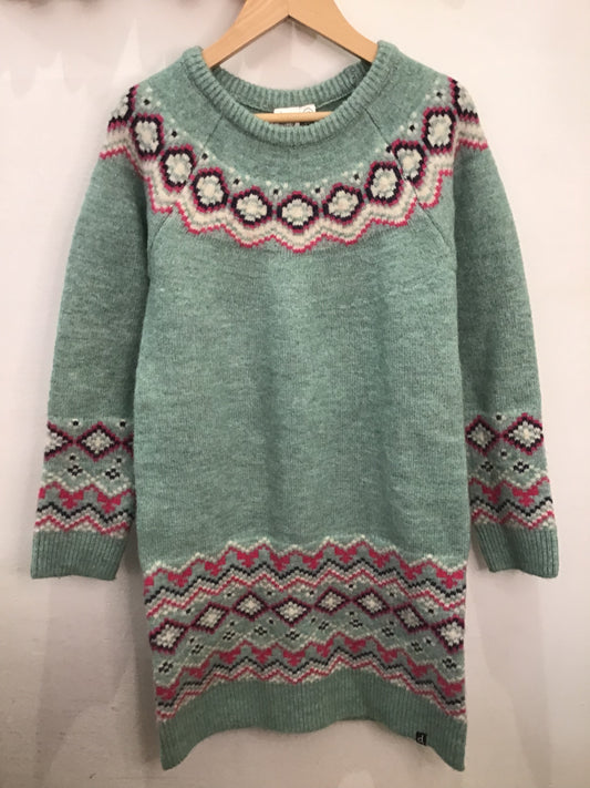 Teal print sweater dress 10y NEW