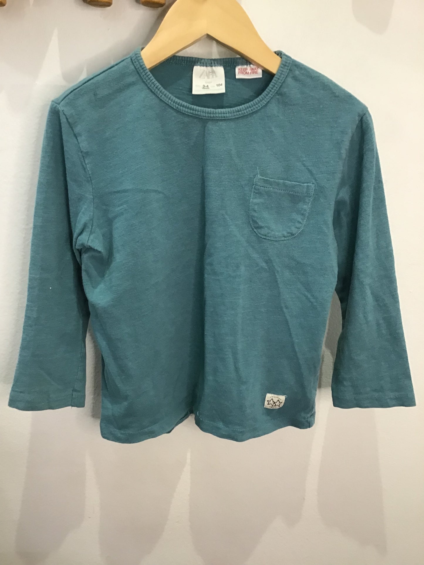 Longsleeve teal pocket 3-4y