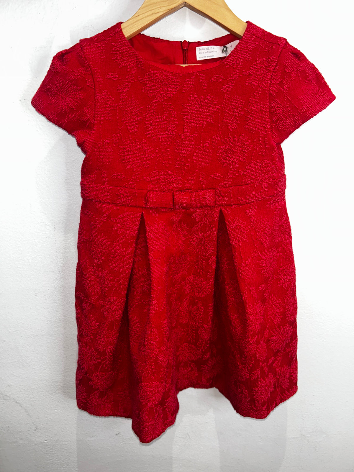Red dress with flowers and bow 4y