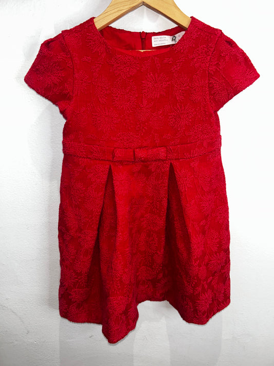 Red dress with flowers and bow 4y