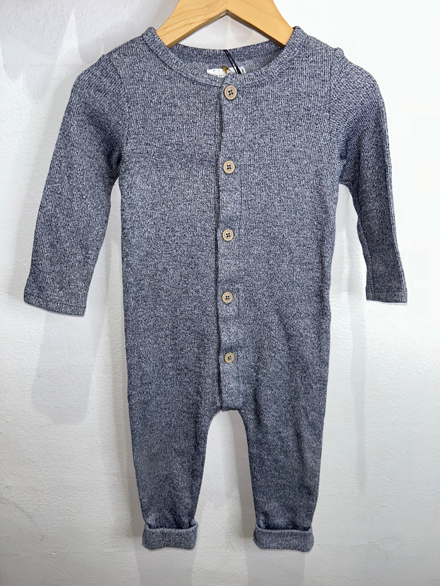 Grey ribbed button romper 9-12m