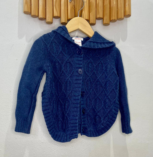 Navy knit hooded cardi 18-24m