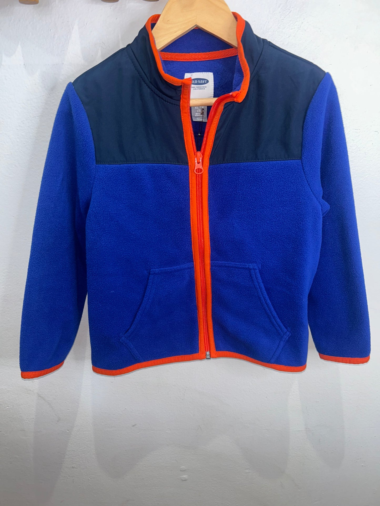 Blue and orange fleece zip-up 5y