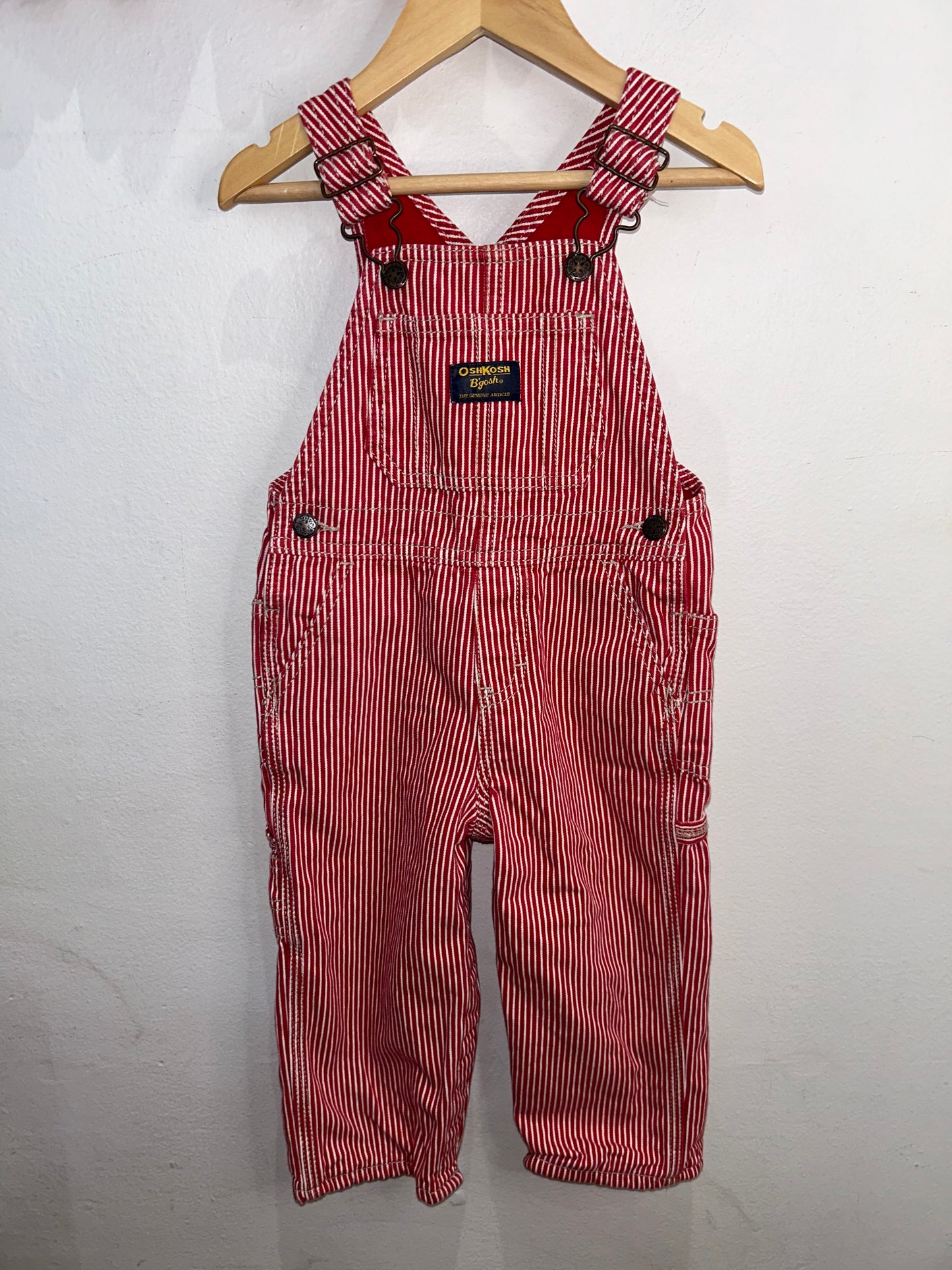 Red stripe denim overalls 24m