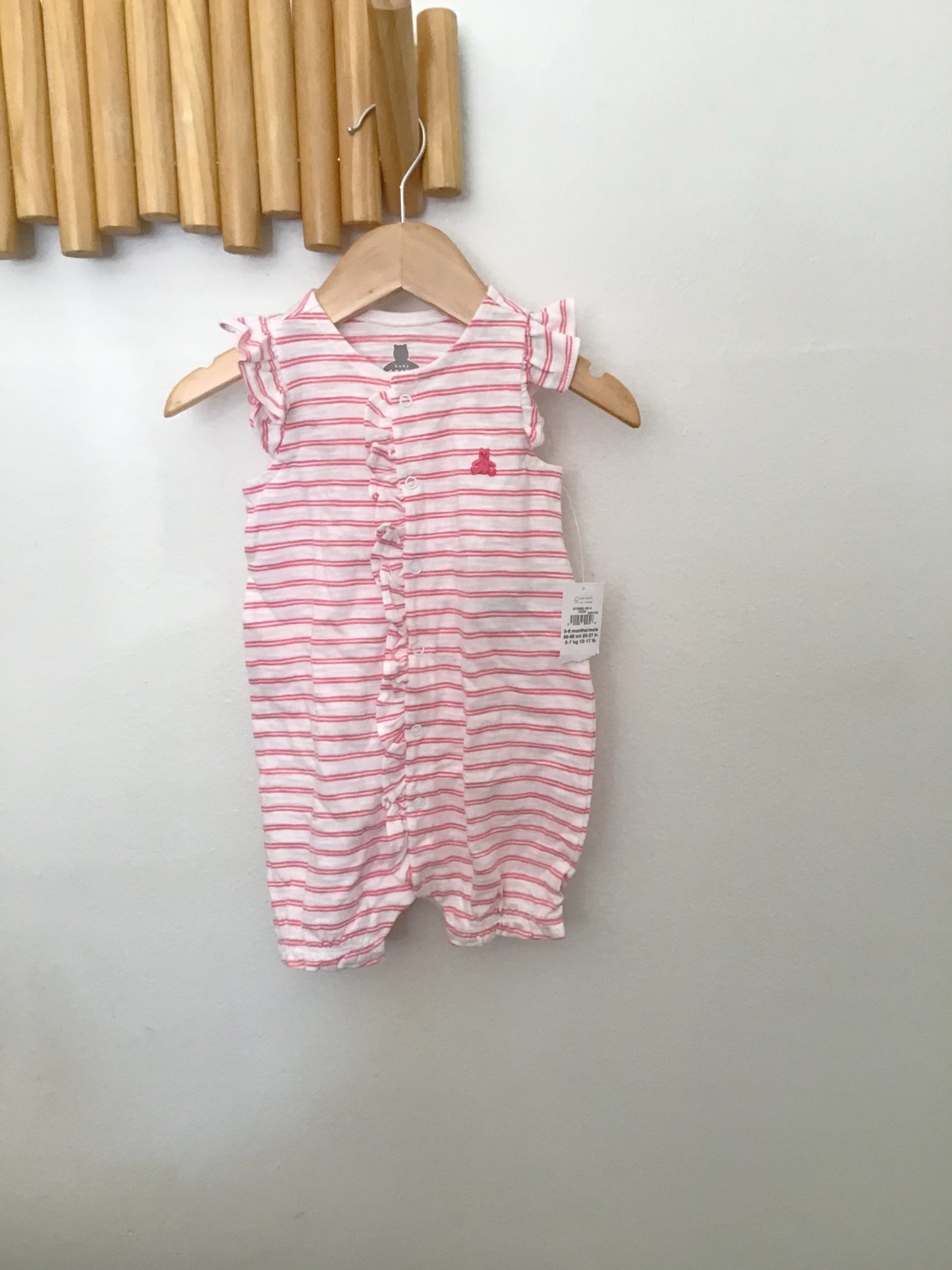 Striped frilly shorty romper 3-6m NEW