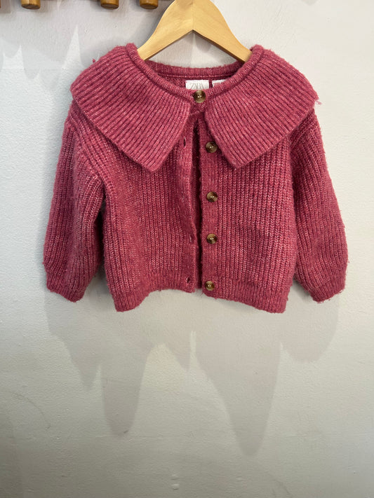 Pink collard thick knit cardigan 4y