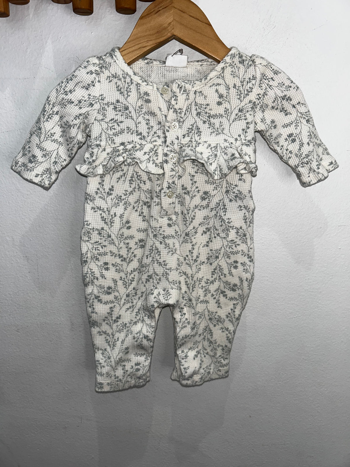 Teal waffle romper 0-3m