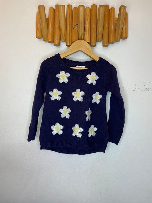White flowers navy sweater 3y