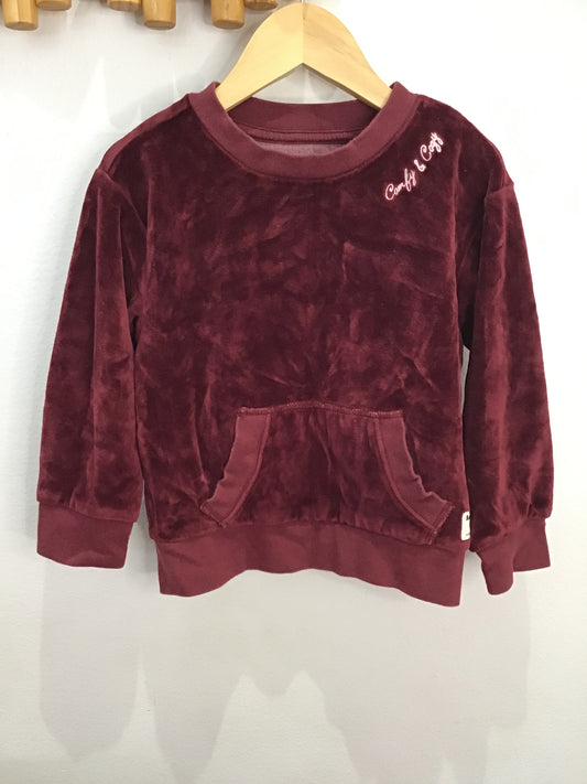 Roots maroon velvet pullover 3y