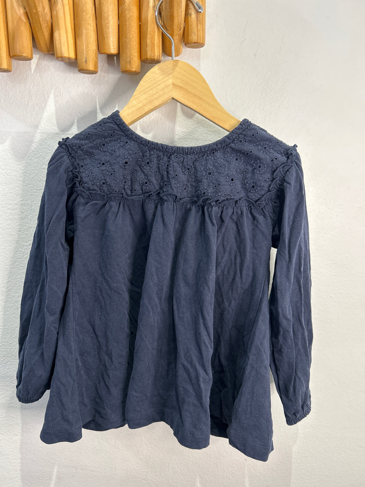 Navy eyelet detail longsleeve 4-5y
