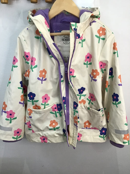 Cream flowers fleece lined rain jacket 4-5y