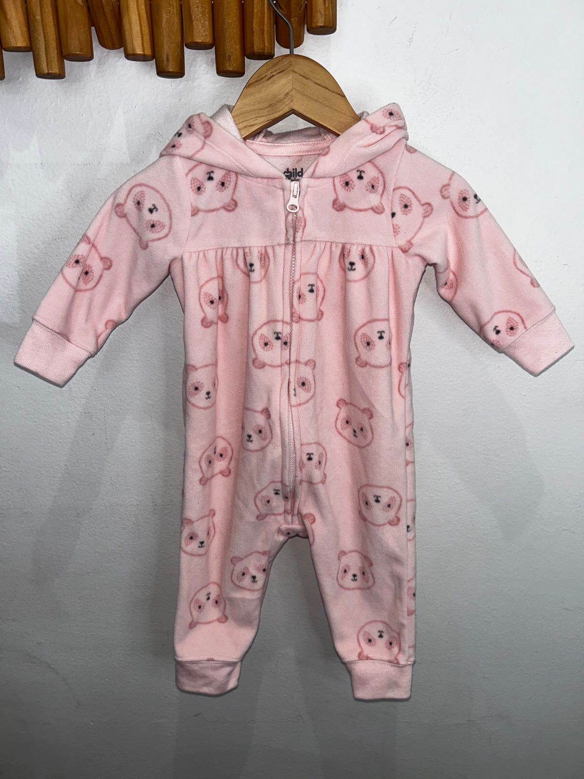 Pink bear fleecy romper 3-6m