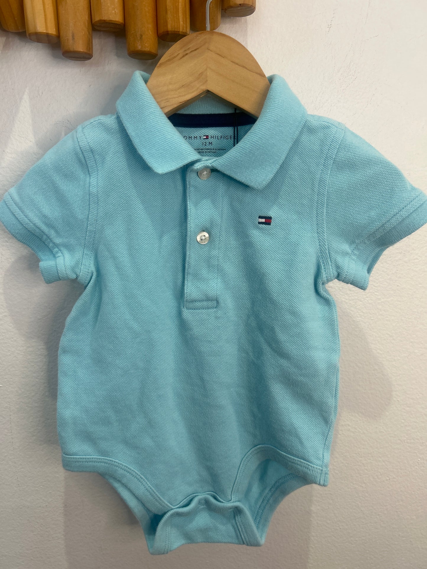 Light blue polo onesie 12m