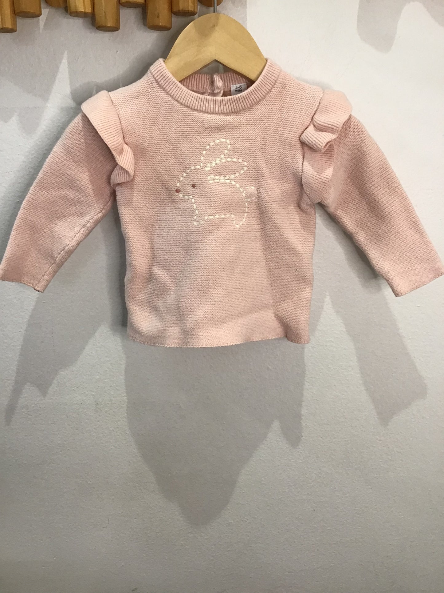 Pink embroider bunny sweater 3-6m