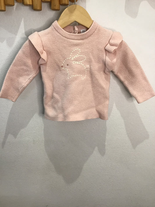 Pink embroider bunny sweater 3-6m