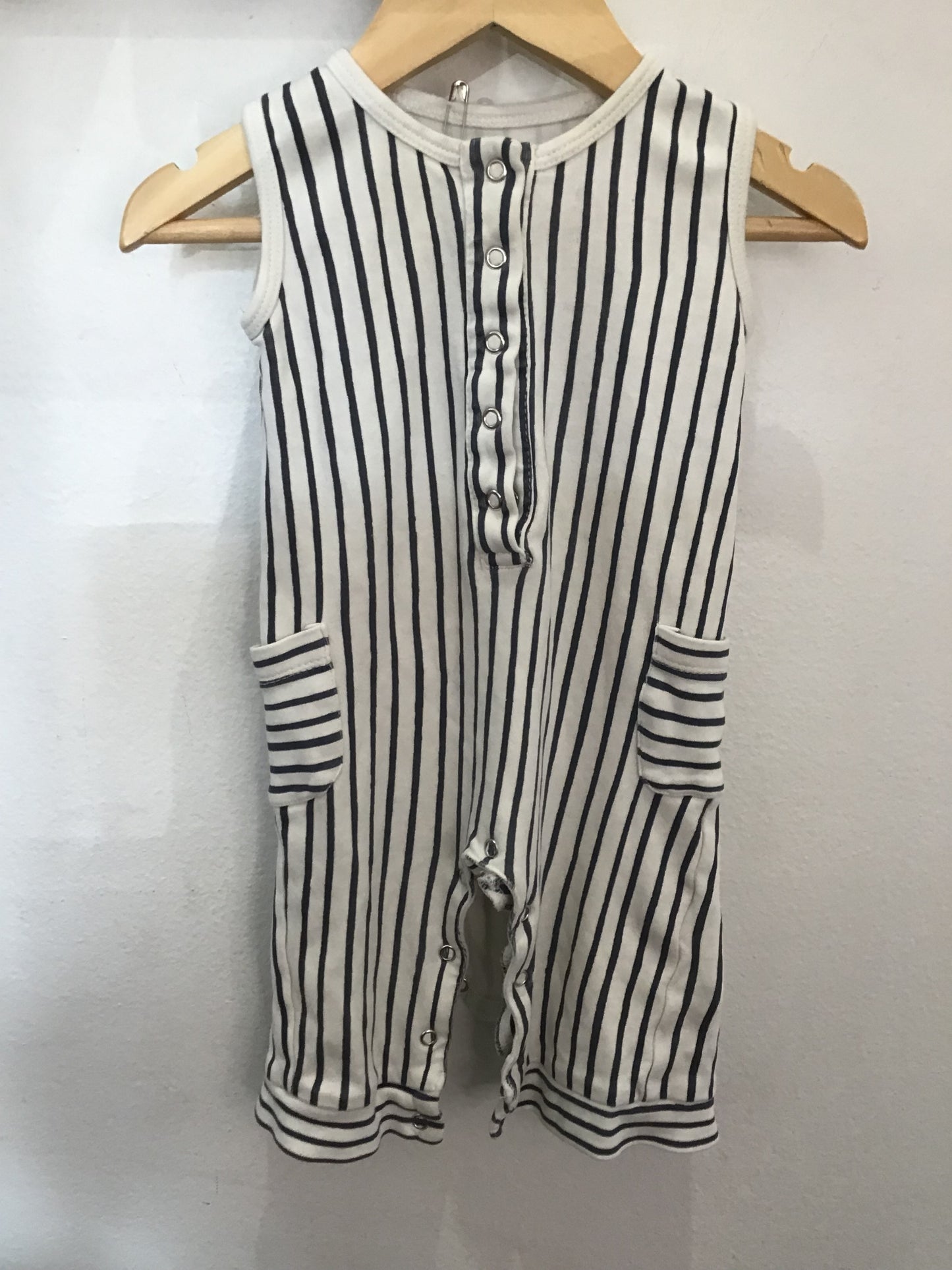Pehr blue striped romper 3-6m