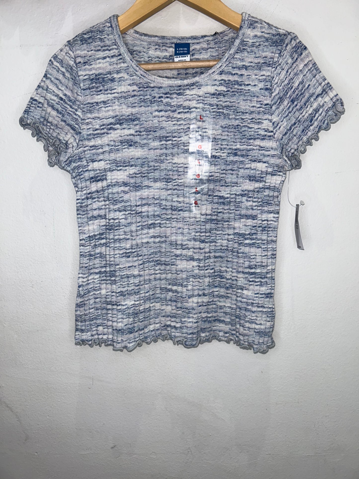 Blue melange ribbed tee 10-12y NEW