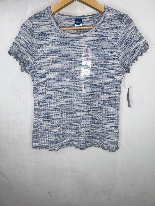 Blue melange ribbed tee 10-12y NEW