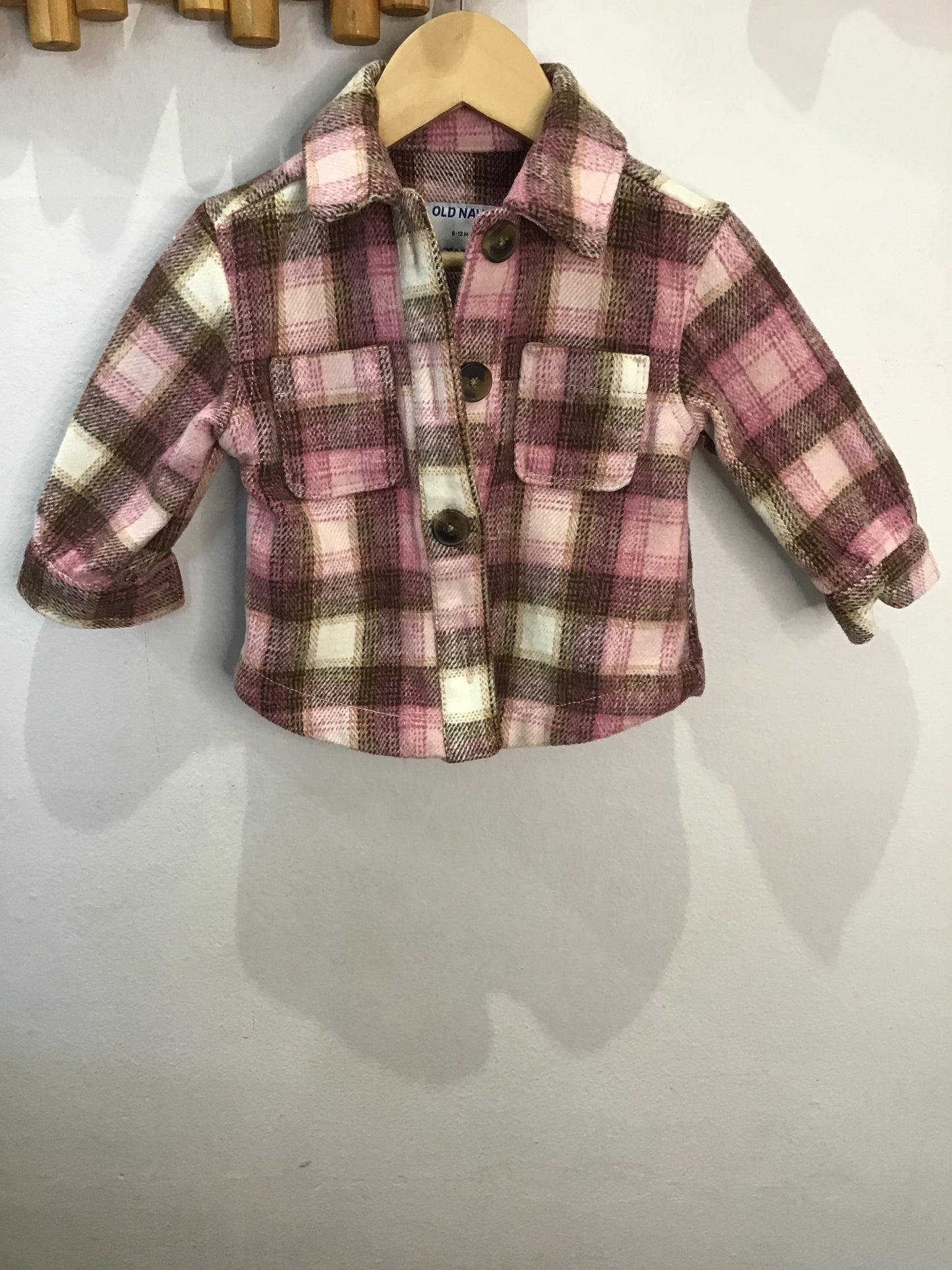 Pink checkered overshirt 6-12m