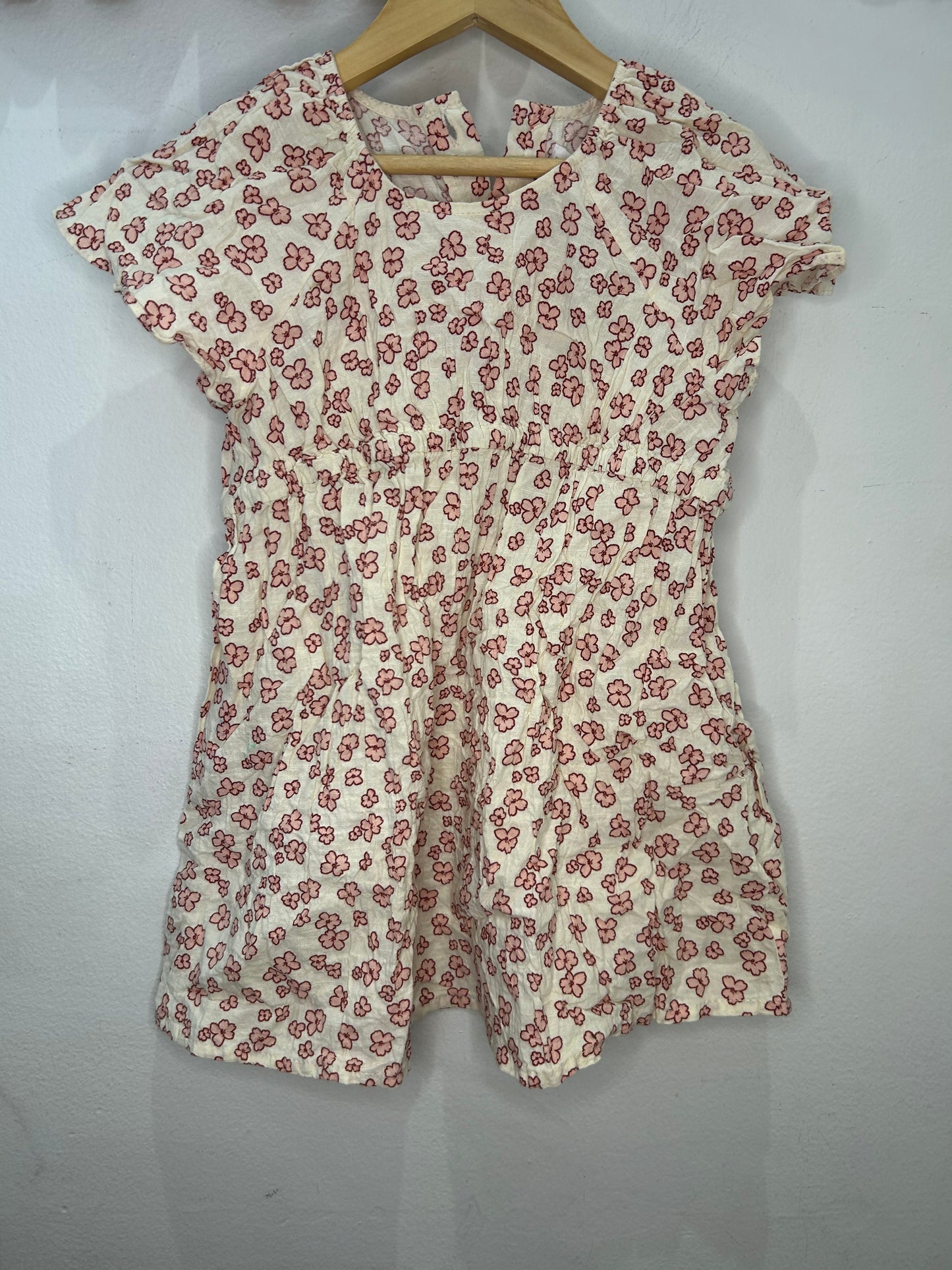 Pink drawn flower dress 4-5y