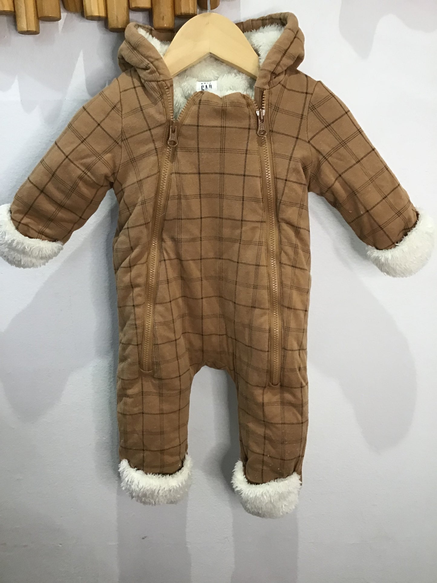 Brown furry romper bunting 0-3m