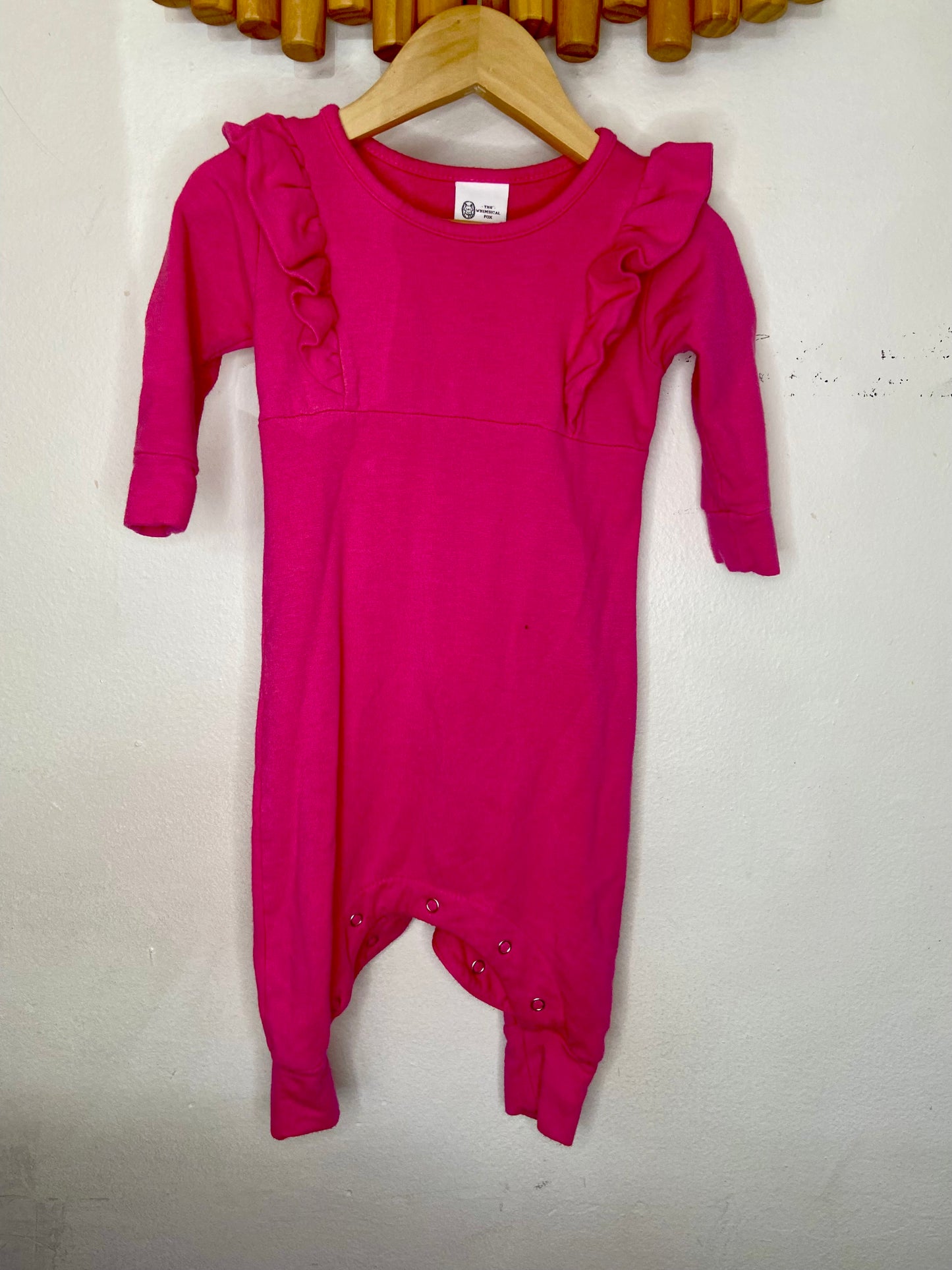 Whimsical Fox pink bamboo romper 3-6m