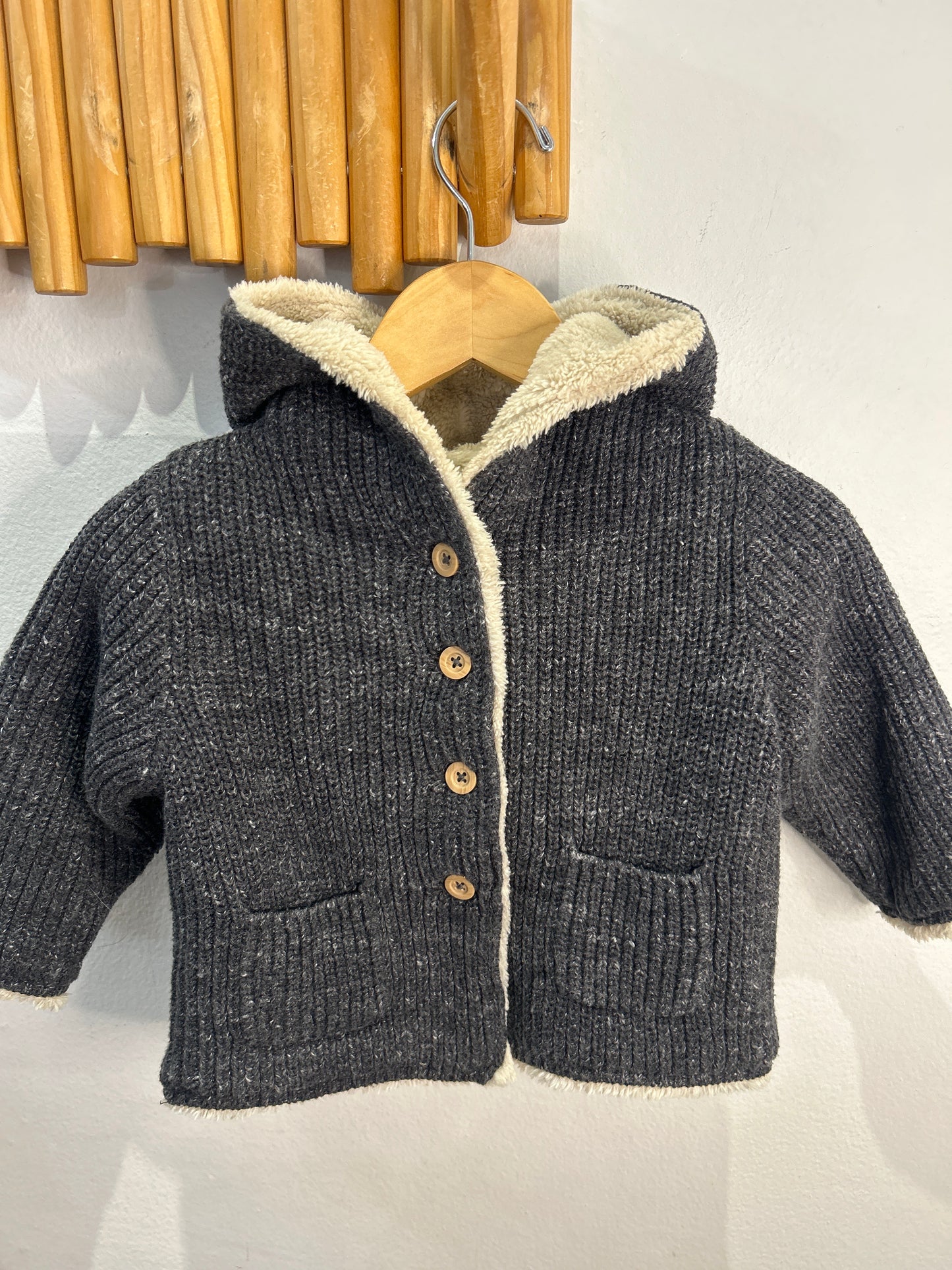 Furry ash button sweatshirt 12-18m