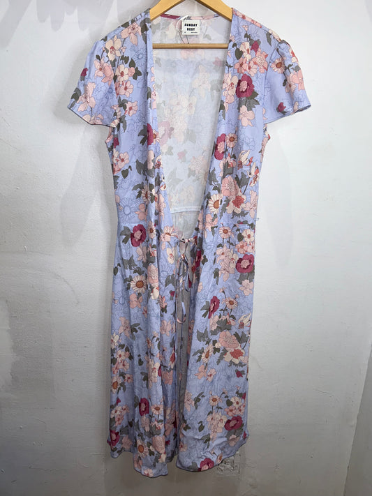 Sunday Best blue floral wrap dress- adult XS