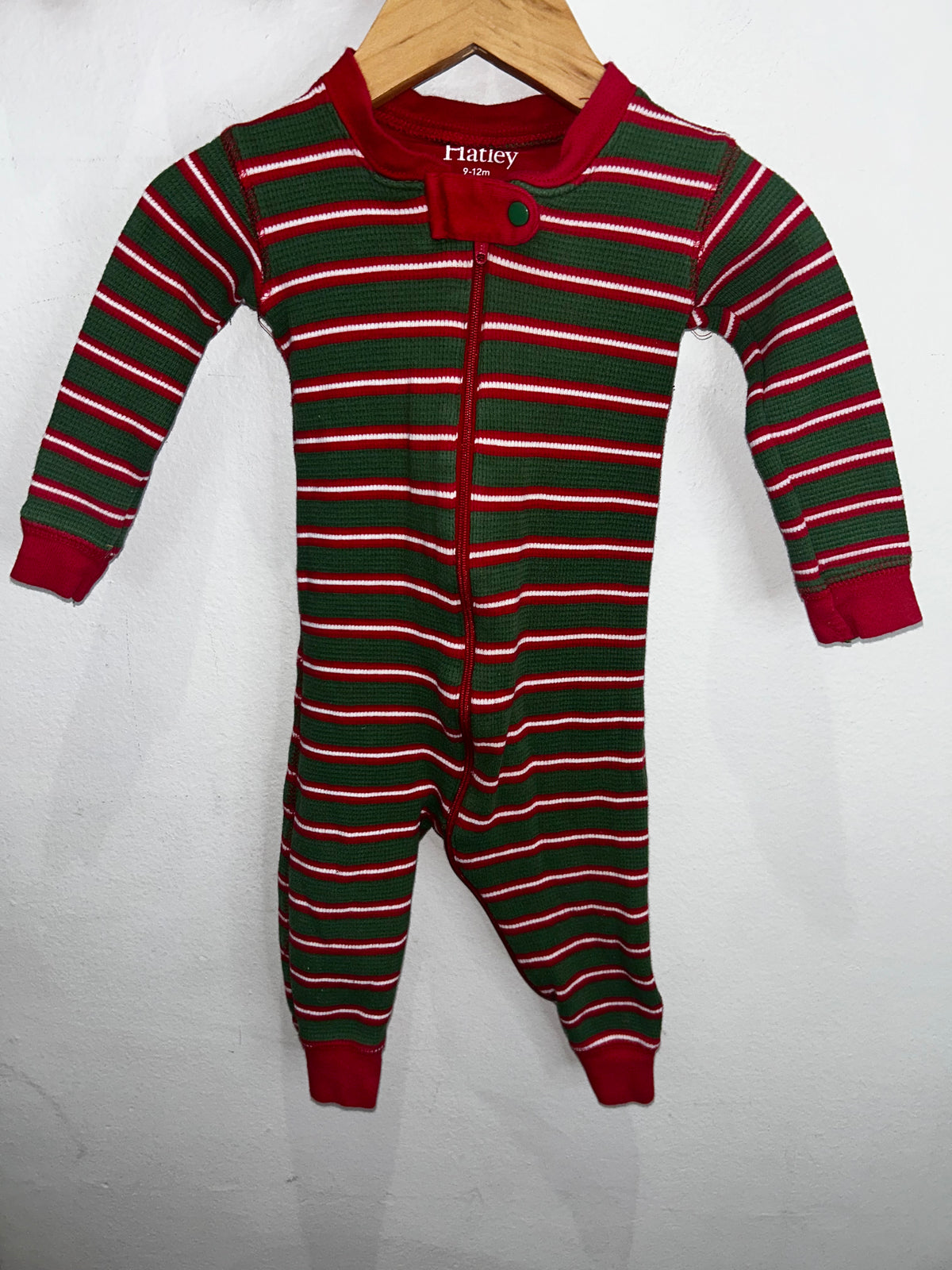 Hatley green stripe waffle sleeper 9-12m