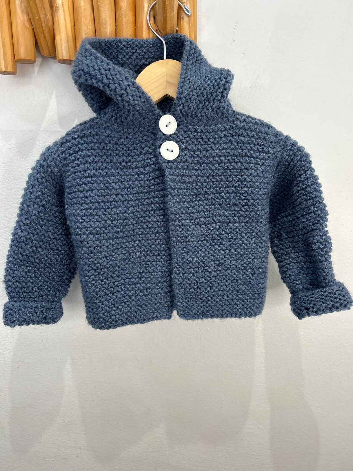 Hand knit blue cardigan 12-18m