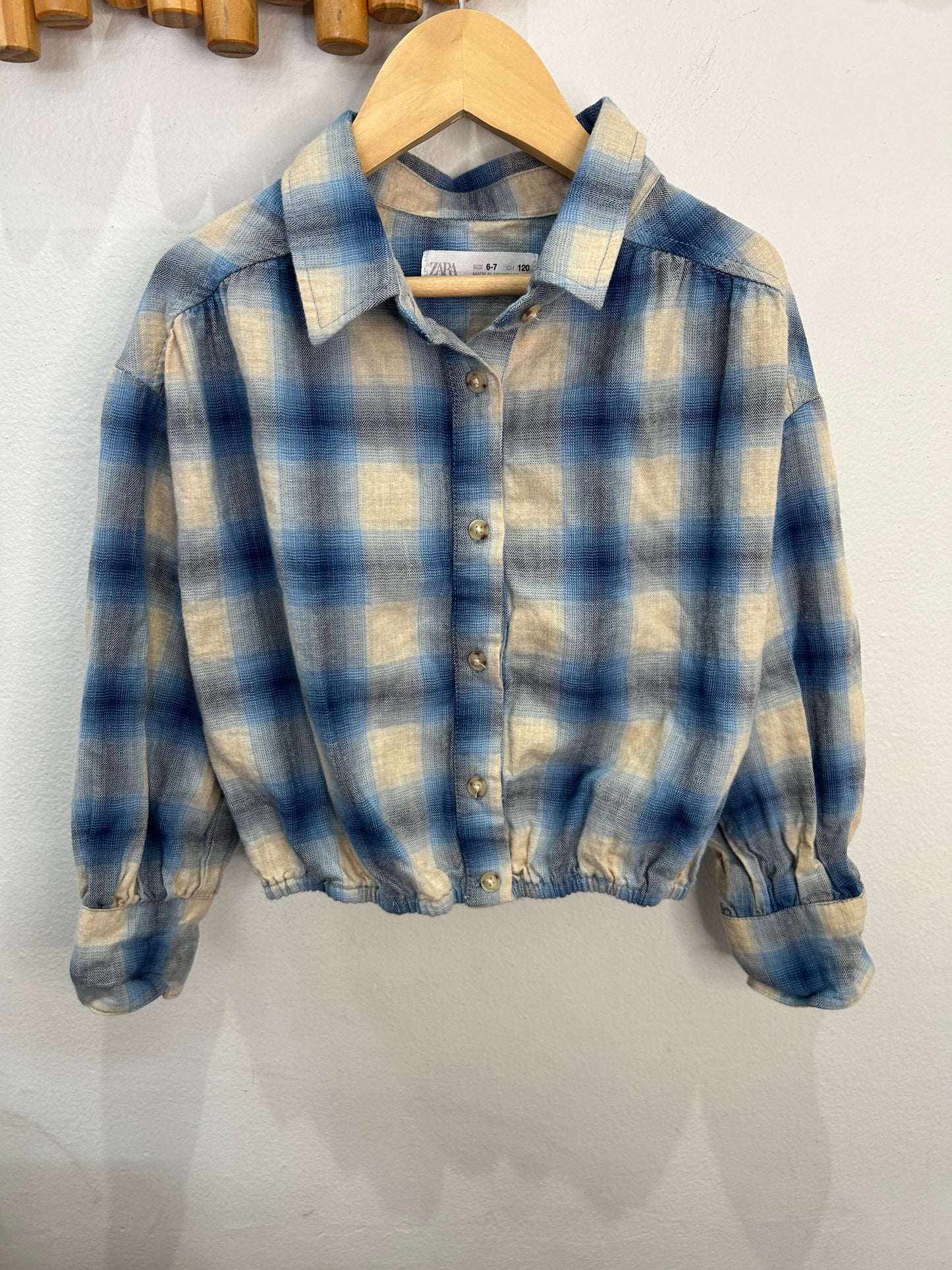 Blue checkered boxy shirt 6-7y