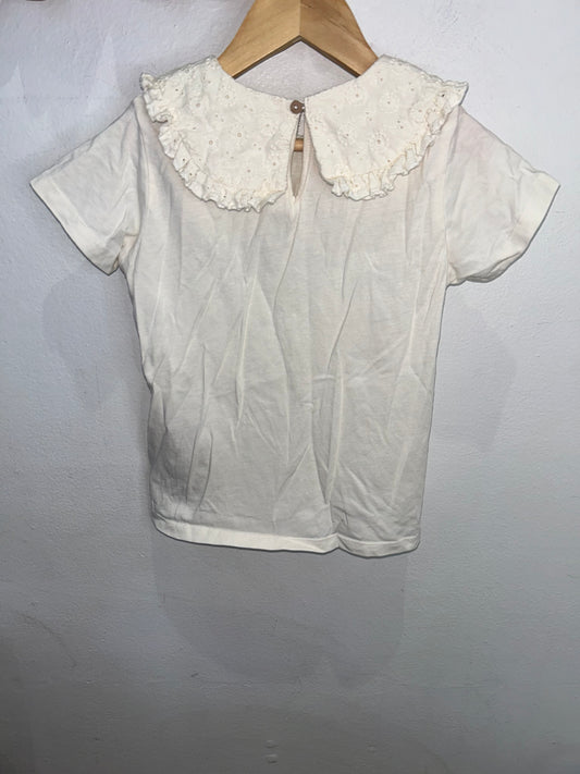 Cream frill collar tee 4-5y
