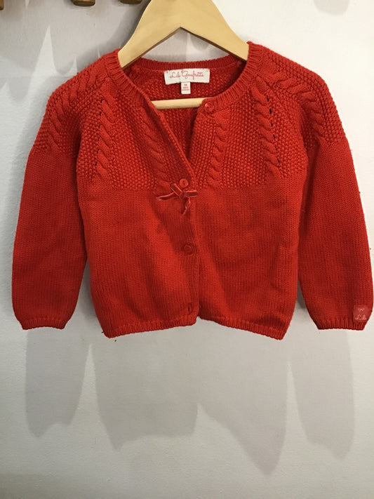 Red knit cardigan 18m