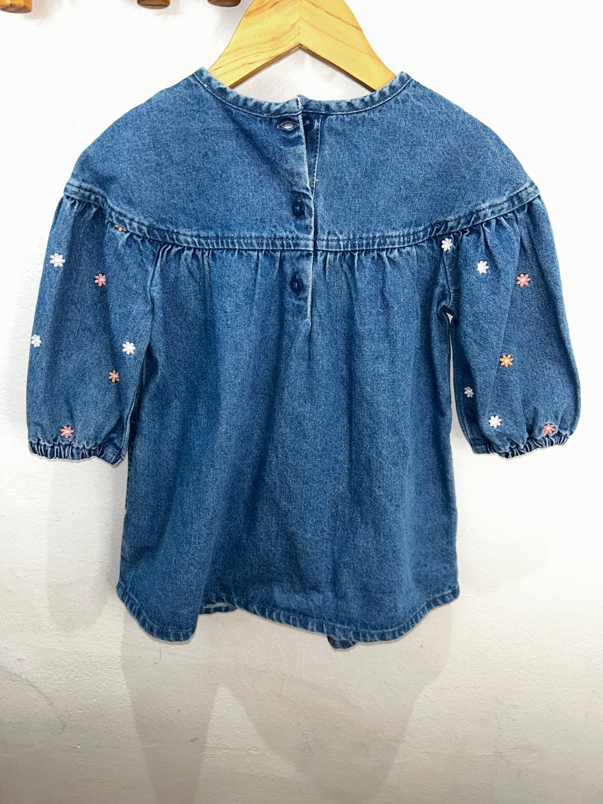 Denim dress with flowers 12-18m