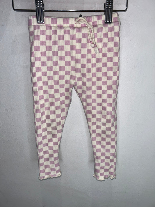 Purple Checkered Ribbed Leggings 3-4y