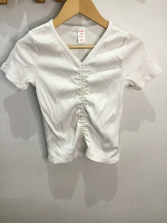 White ribbed ruched tee 7-8y