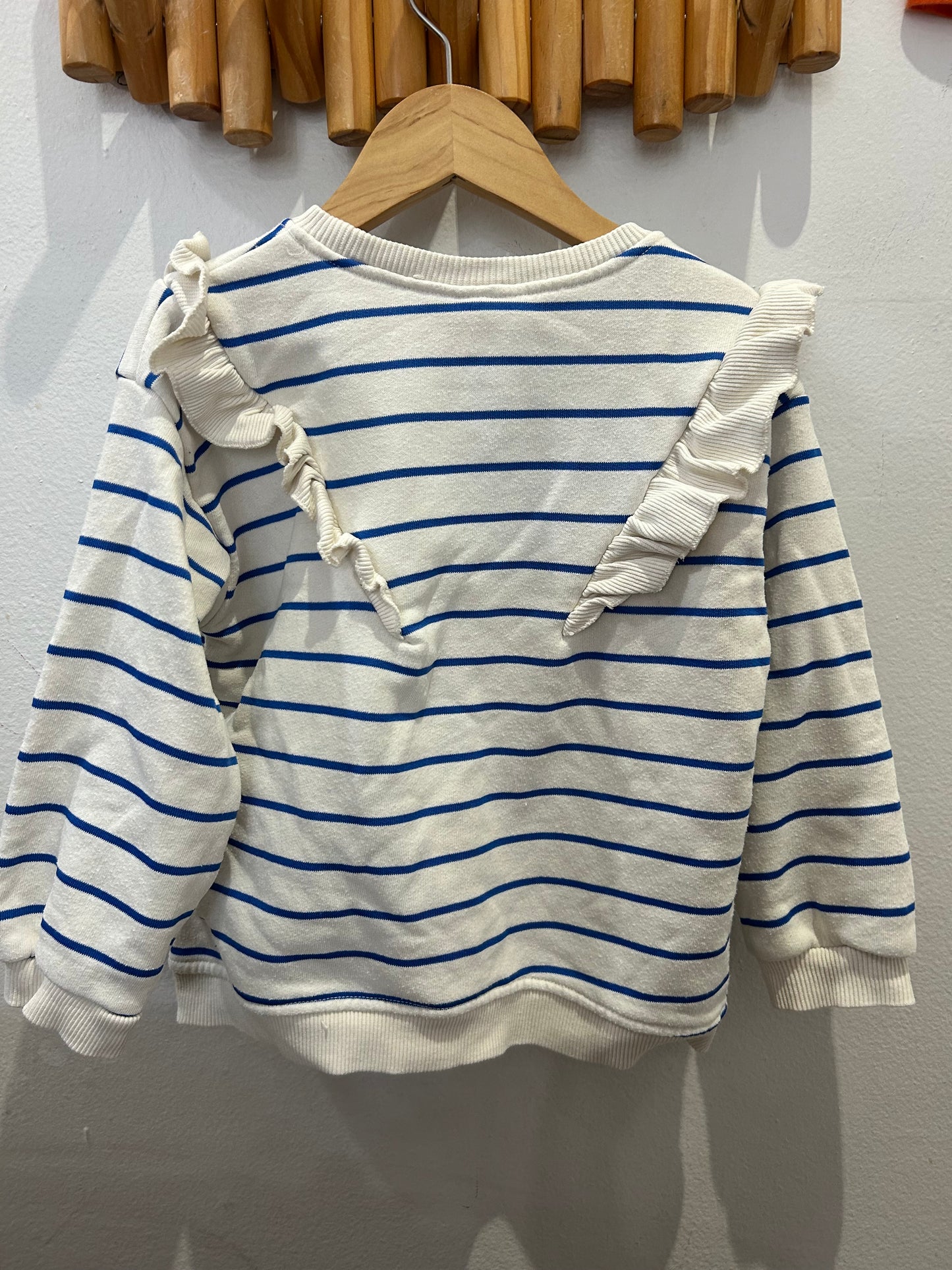 Blue stripes frilly pullover 4-5y*
