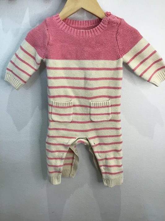 Romper pink stripe sweater 3-6m