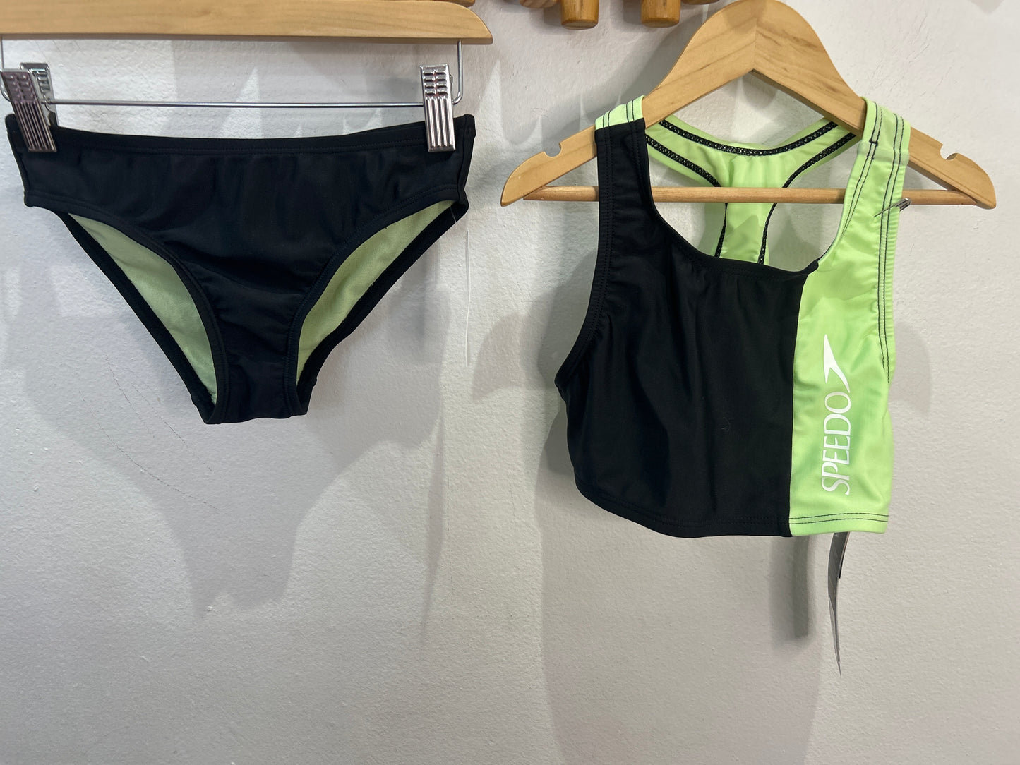 Speedo green two piece swimsuit 10y