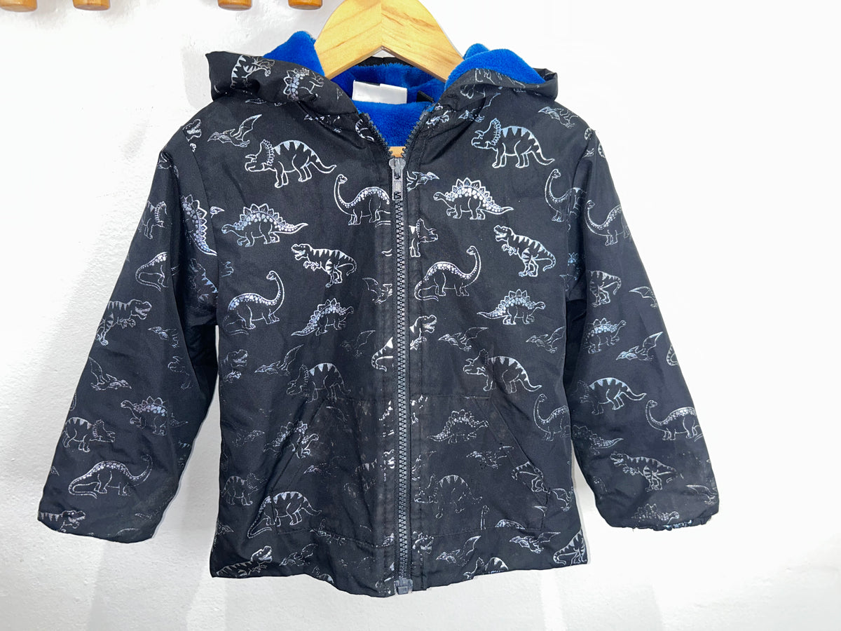 Black dinos fleece lined jacket 3-4y