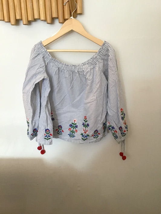 Embroidered stripe blouse - small