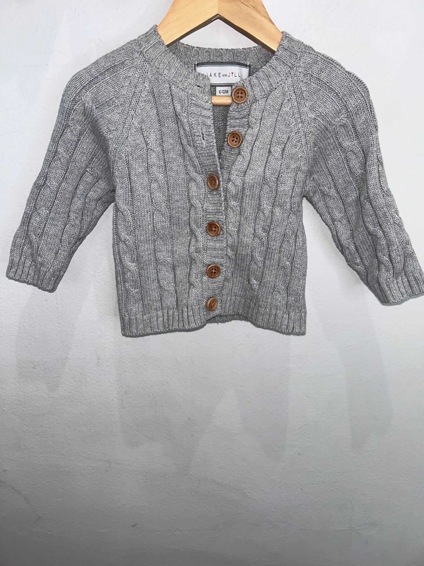 Grey cable knit cardigan 6-12m