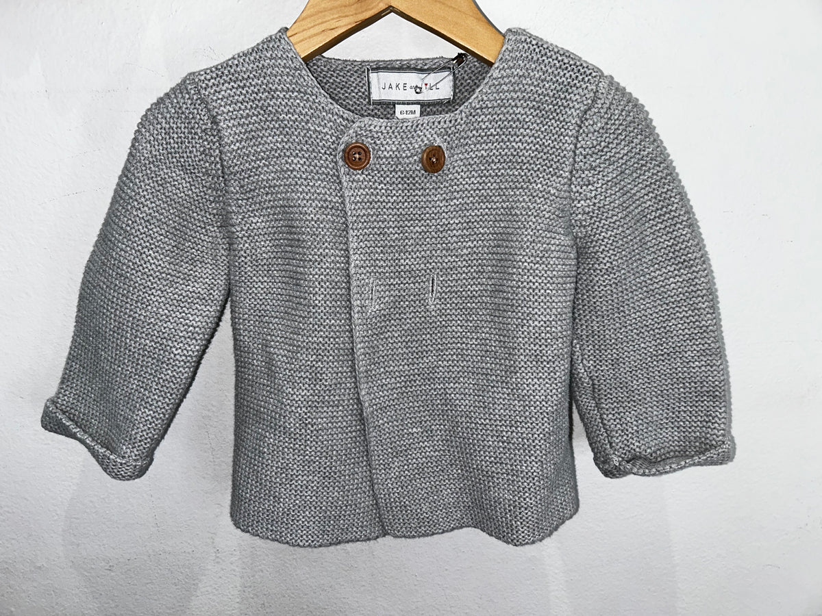 Side button grey knit cardigan 6-12m