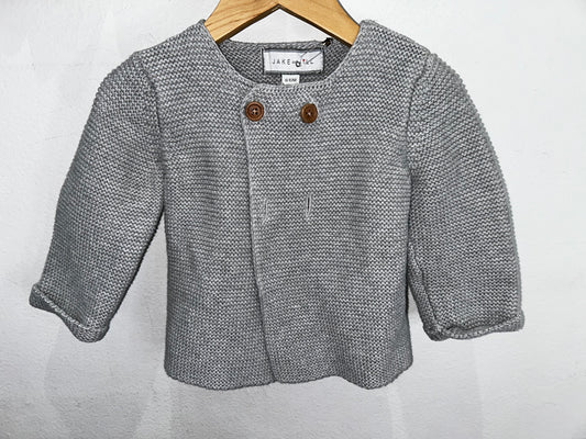 Side button grey knit cardigan 6-12m