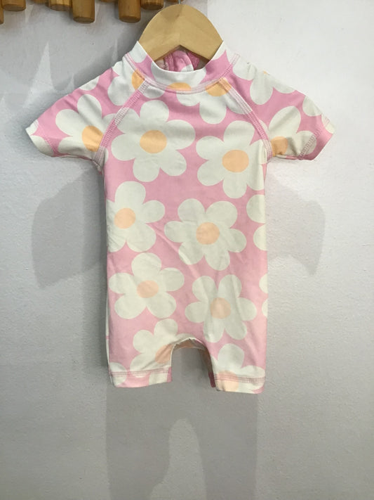 Swimsuit pink flowers 3-6m